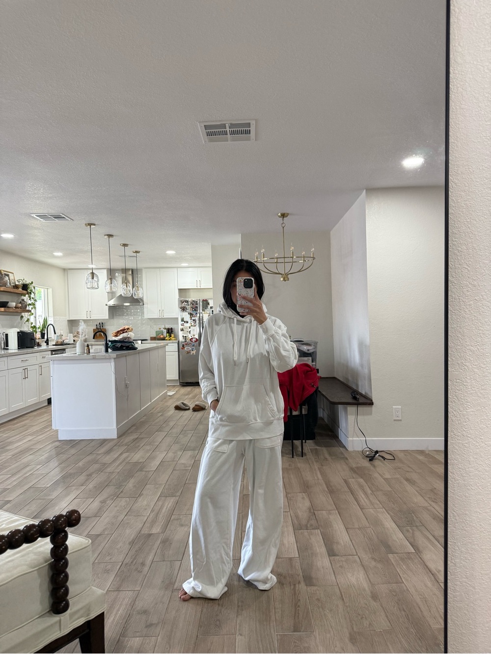 H&M White Hoodie and Wide-Leg Pants Set